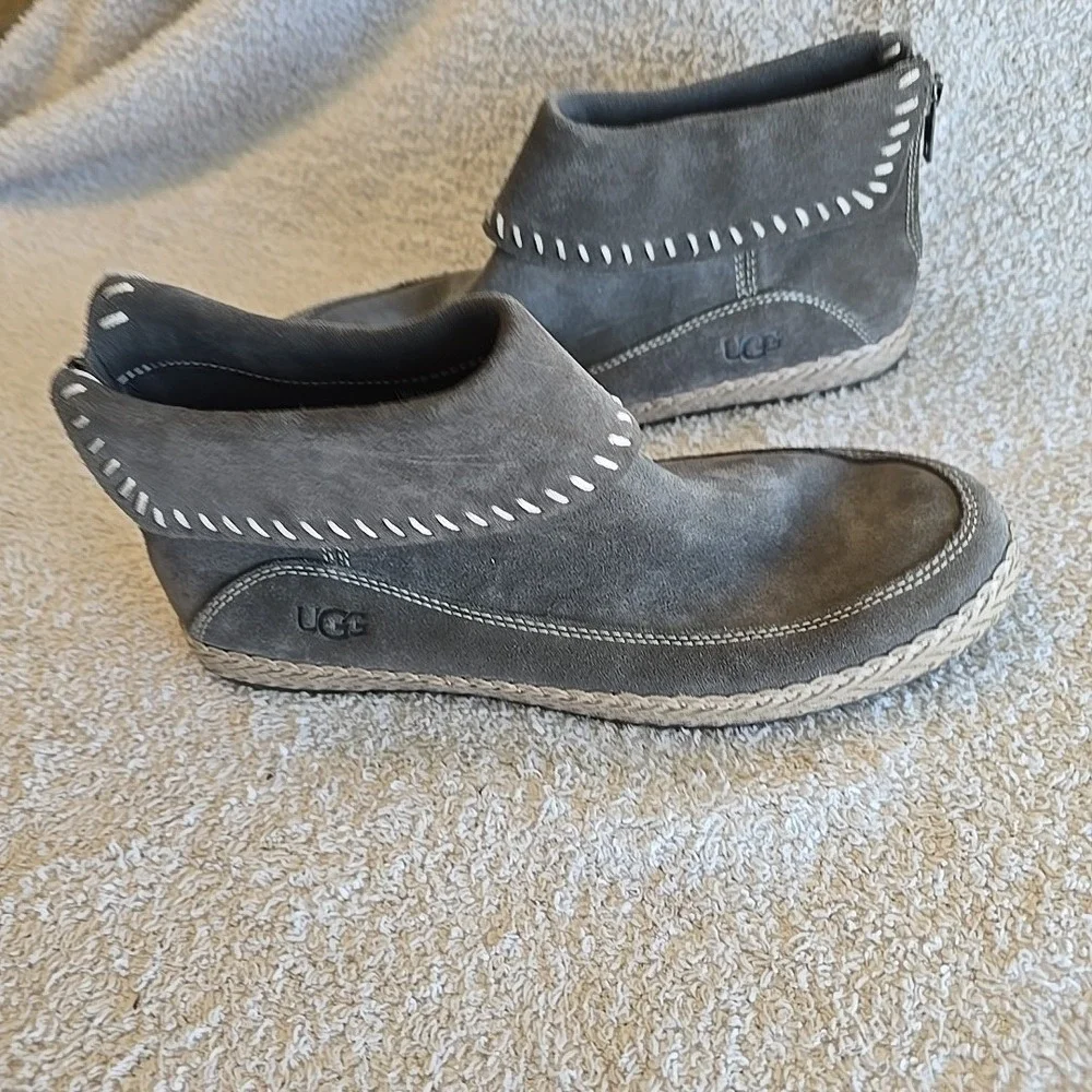 UGG Varney Women's Flat Ankle Boots Rear Zip‎ Booties Slate Gray Suede Sz 8.5